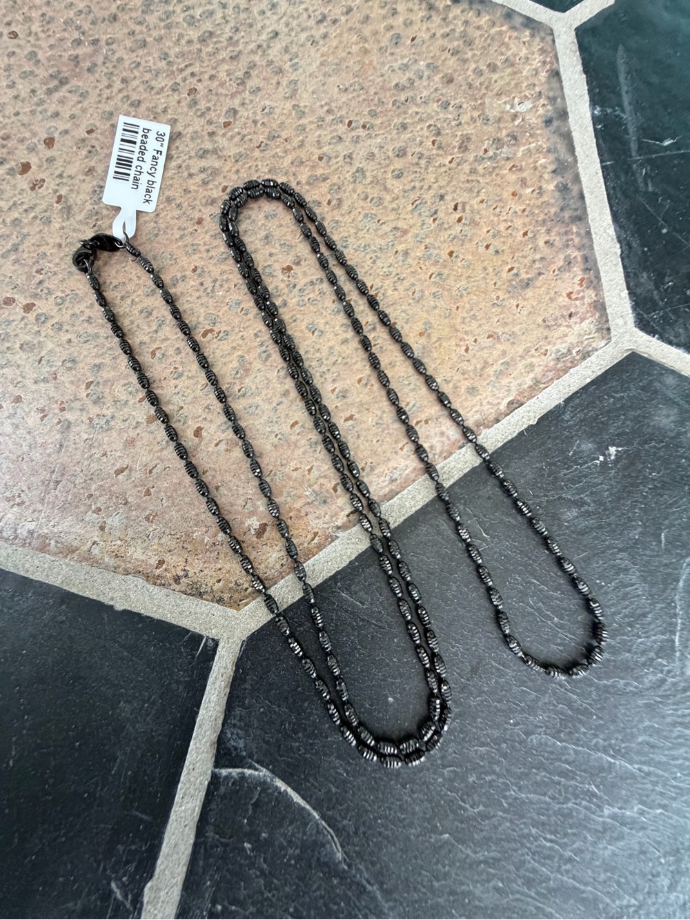 14kt. White Gold Black Rhodiumed Beaded Necklace 30” long